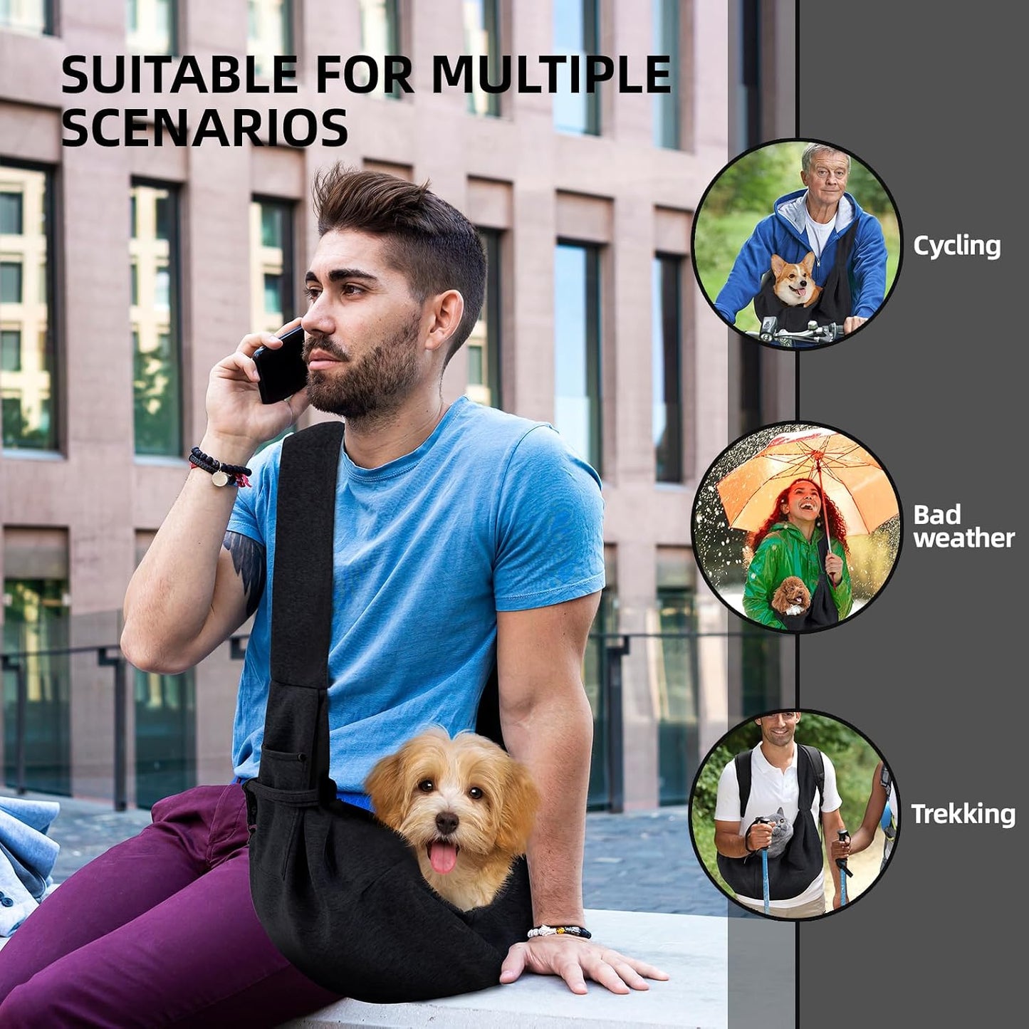Furzino CozyCarry Pet Sling, Reversible Hands Free Carrier for Small Dogs and Cats